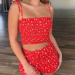 TIGER MIST RED TIE STRAP FLORAL TANK TOP